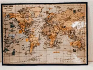 Verdenskort med frimærker og stempler