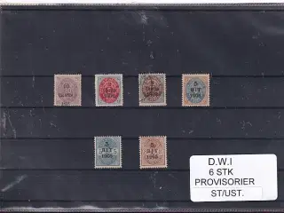 Dansk Vestindien - 6 Stk. Tofarvede provisorier - Stemplet/Ustemplet