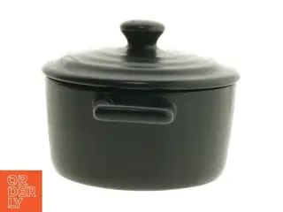 Sort støbejernsgryde med låg (str. Ø. 11,5 cm. længde, 14,5 cm)