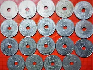 25 ØRE 1973 - 1988 KOMPLET + 3 x 25 Øre Frederik