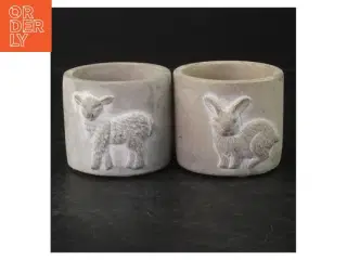 Stentøjslysestager med dyremotiver (str. Ø 9 cm. længde, 7,5 cm)