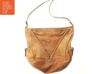 Brun læderhåndtaske (str. 36x36 cm)