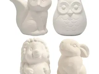 Sparedyr, ugle, ræv, pindsvin, hare, H: 9-10 cm, hvid, 4stk./ 1 pk.