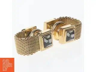 Guld manchetknapper med sort sten (str. En komma 8 x en komma 8 x nul komma 7 cm)