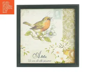 Indrammet dekorationstryk med fugl og blomster fra Fuglebillede (str. 33 x 33 cm)