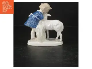 Porcelænsfigur, pige med lam (str. 13 cm)