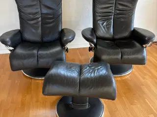 2 Stressless Blues lænestole og 1 skammel