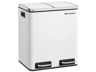 Skraldespand til køkken 2 x 15 l – SONGMICS, stålfodpedal, soft close, hvid