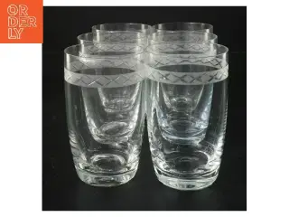 Sæt med 6 glas med mønstret kant fra Holmegaard, Ejby (str. Ø 7,5x11,5 cm)