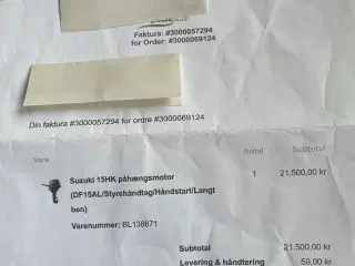 Suzuki 15 hk, langbenet. 4-takts, indsprøjtning, l