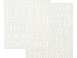 Rub on stickers, bogstaver og tal, H: 17 mm, B: 17 mm, ark 12,2x15,3 cm, hvid, 1 pk.