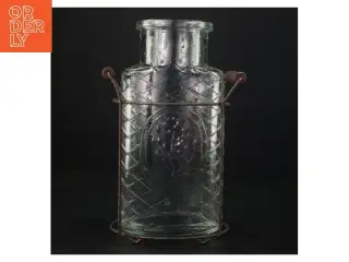 Rustik Glasvase med metalholder (str. Glasset 25,5 x 13 x 9 cm)