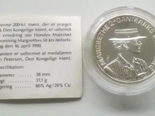 200 kr. sølvmønt Dr. Margrethe 50 år