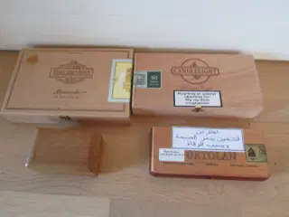 Fine Cigarkasser og lille trækasse med indhold sam