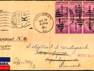Luftpost - Censurbrev fra U.S.A.  til København - 19 - 7 - 1941
