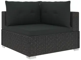 Haveloungesæt 5 dele med hynder polyrattan sort