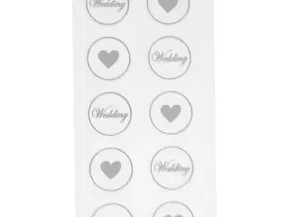 Stickers, hjerte - wedding, diam. 25 mm, ark 7,8x15,5 cm, sort, 2ass. ark/ 1 pk.