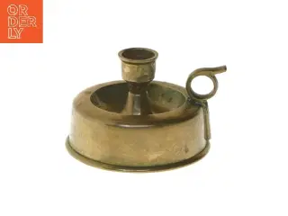 Flot, antik messing lysestage med hank (str. Ø 10 cm)