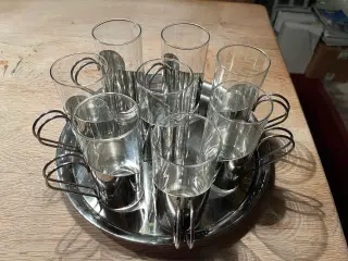  Gløgg glas og metalbakke
