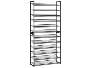 Skoreol 12 niveauer sæt af 2 stabelbare 6-niveaus skostativer, metalnet, stor kapacitet 48–60 par, justerbare hylder, sort