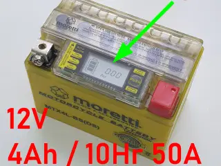NY! 12V 4Ah 10h 50A GEL Moretti Batteri med LCD