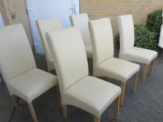 6 stk Spisestuestole Højryg og Ægtelæder i Beige 