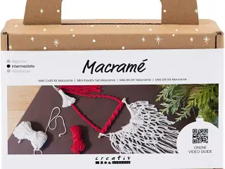 Mini DIY Kit Macramé, Julemand, julerød, råhvid, 1 pk.