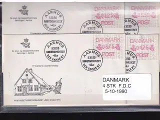 Danmark - Frankeringsmærker - 4 Stk. FDC - 1990 - Stemplet