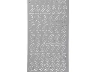 Sølv Tal Stickers - 10x23 cm, Selvklæbende Ark