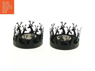 Sæt med to fyrfadsstager med rensdyrmotiv (str. Ø 8 cm)