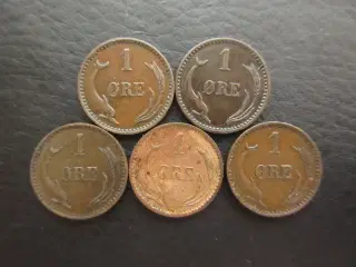 Danmark 1 ører 1891-1904 Chr. IX 5 stk
