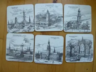 6 coasters - tegninger med Hamborg motiver