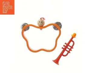 Børnetamburin og legetøjstrompet (str. 18,5x13 cm)