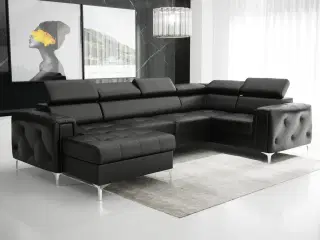 ORIONIS MAX III HJØRNESOFA MED SOVEFUNKTION 165x320x185 CM Sort øko læder - MT9100 HØJRE