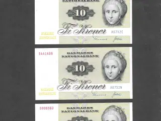 3 stk. 10 kr. sedler ucirkuleret kv.0 - Nye
