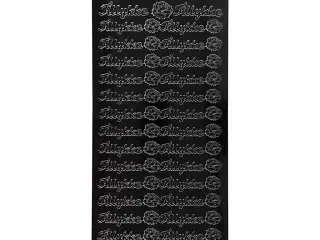 Stickers, tillykke, ark 10x23 cm, sort, 1 ark
