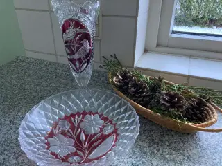 Bøhmisk krystal fad og vase