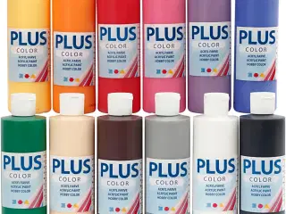 Plus Color Hobbymaling, standardfarver, 12x250ml/ 1 pk.