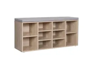 Skobænk med opbevaring – VASAGLE, 10 rum, med pude, eg, 104 × 30 × 48 cm