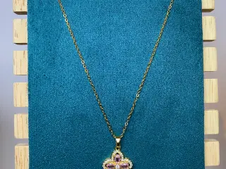 Halskæde og øreringe sæt med lilla sten