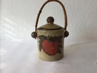 Lågkrukke i keramik med basthank