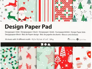 Designpapir i blok, ark 15,2x15,2 cm, 120 g, grøn, rød, hvid, 50ark/ 1 pk.