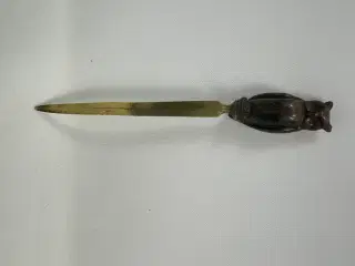 Vintage brevåbner / brevkniv i messing m. ugle 