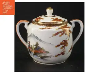 Porcelænstepotte med låg og dekoration (str. Ø 10 cm)