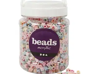 Bogstavperler, str. 6x6 mm, hulstr. 3 mm, 500 g, 700ml/ 1 ds.