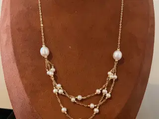 Halskæde forgyldt sølv med perler 