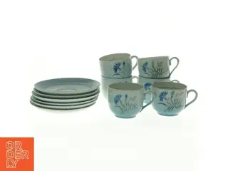 Kaffekopper med underkopper med blomstermotiv, blå kornblomst, Demeter fra Bing Og Grøndahl (str. Diameter 13,5 cm h 7 cm)