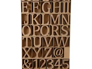 Bogstaver, tal og symboler af træ, H: 13 cm, tykkelse 2 cm, 160stk./ 1 pk.