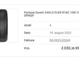 Fortuna Gowlin VAN Dæk 215/65 R16C Fejlkøb