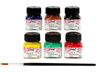 Glas- og Porcelænsmaling, 6 farver, 20 ml pr. tube